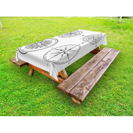 

Compass Outdoor Tablecloth Seafaring Design Set of Windroses in Black and White Sailing Away Journey Themed Decorative Washable Fabric Picnic Table Cloth 58 X 84 Inches Black White by Ambesonne