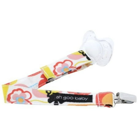 Ah Goo Baby Pacifier Clip, Easy & Quick Velcro Attachment, Poppy Pattern