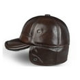 thumbnail image 2 of Men's Genuine Leather Bomber Hat Thicken Leather Cowhide Baseball Caps With Warm Dad's Hats Ear Protection Outdoor ,Easy to Wear, 2 of 5