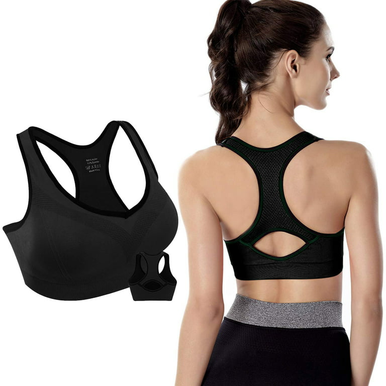 Padded Seamless Sports Bras, Women's Racerback Yoga Bras with High Impact  Support for Indoor Outdoor Gym Fitness, XXL Size, Black