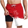 thumbnail image 2 of TKKCS Mens Graphic Swim Trunks With Compression Liner- Summer Casual Quick Dry Elastic Drawstring Waist Vacation Lightweight Beach Board Shorts With Pockets Red Size M, 2 of 8