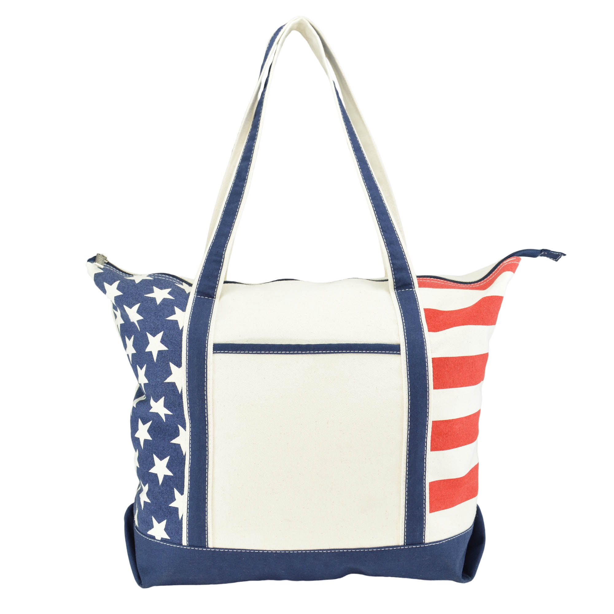 DALIX Stars and Stripes Zippered Cotton Canvas USA 4th of July Patriotic Handbag Shopping Tote