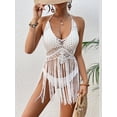 thumbnail image 3 of KelaJuan Women's Crochet Bikini Cover Ups Sleeveless Halter Neck Hollow Out Tassel Tops Swimsuit Cover Ups, 3 of 6