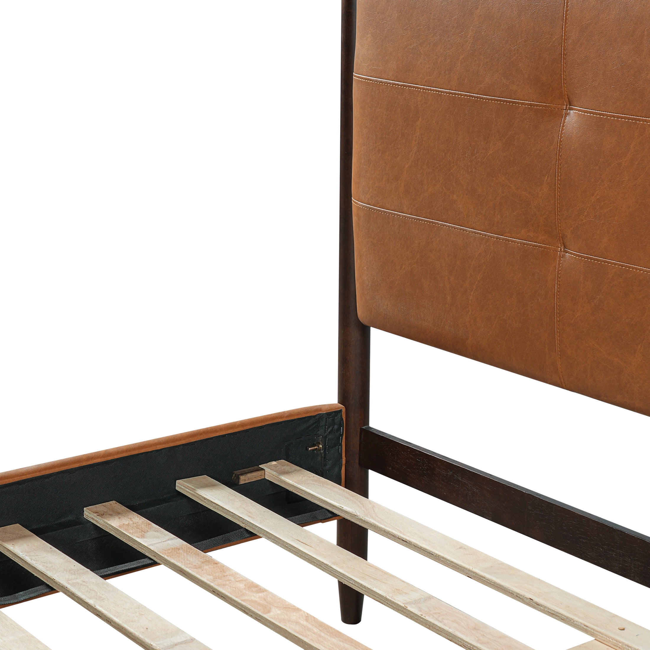 Christopher Knight Home Queen Upholstered Bed Frame with Tufted Headboard, PU Leather, Brown