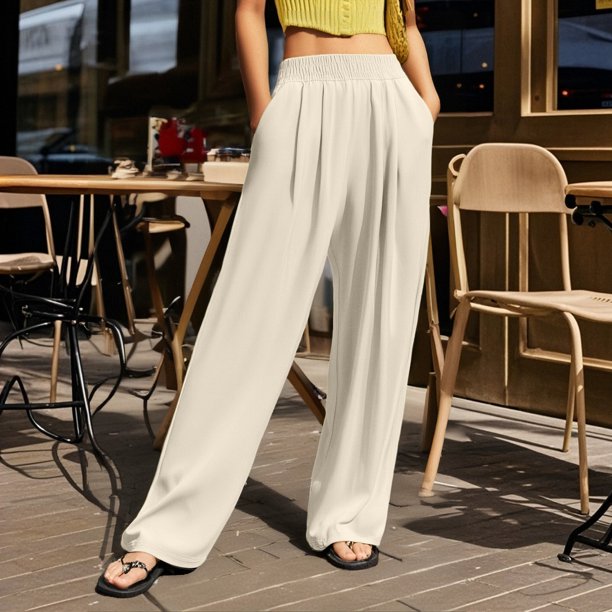 WILLBEST Pantalones Casuales de Mujer con Cintura Alta y Pierna Ancha para Uso Diario, Actividades al Aire Libre y Comodidad En el Hogar con Un Diseño Arrugado Único. Extra Grande