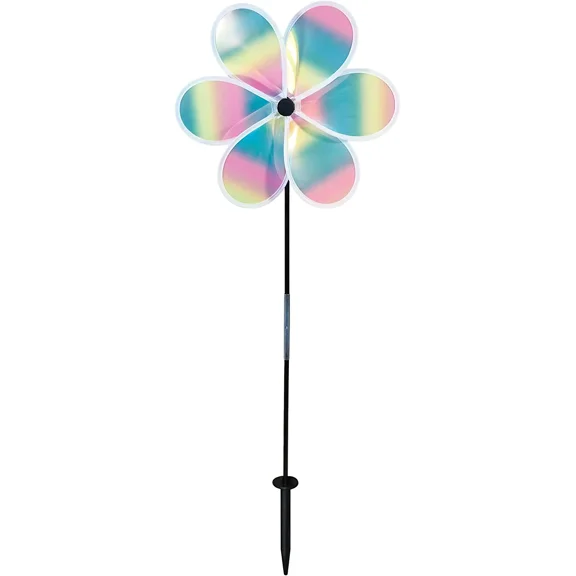 In the Breeze 2635 — 13.5-Inch Striped Iridescent Flower Spinner, Garden Flower Spinner