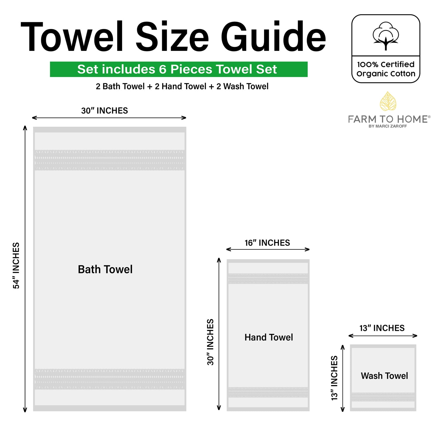 Micro Cotton Farm to Home Solid Color Bath Towel Sets 6 Count