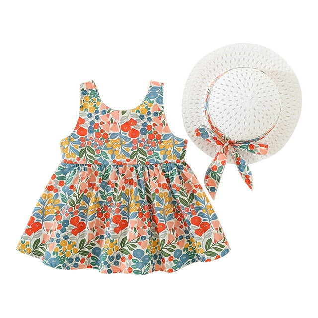 Felwors Bambin Filles Sans Manches Bowknot Imprimé Floral Volants Princesse Robe Danse Partie Robes Vêtements