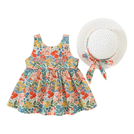 

Toddlers Girls Baby Princess Dress Sleeveless Bowknot Floral Printed Ruffles Dance Party Dresses Clothes Child Sundress Streetwear Kids Dailywear Outwear