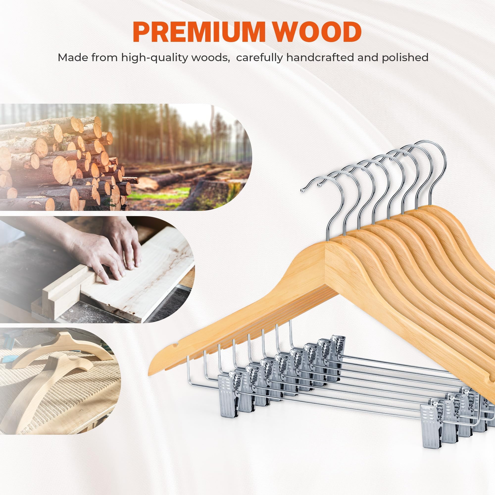 ACSTEP Heavy Duty Wooden Hangers for Suits, Jeans, Skirts, Pants