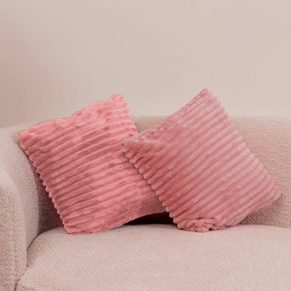 CHERAISA Pack of 2 Decorative Throw Flannel Pillowcase "18x18", Soft Pillow Covers Modern Home Decor for Sofa Living Room Couch Bed Pink