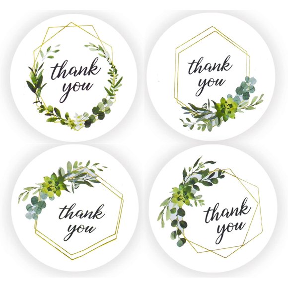 PinesC 2 inch Greenery Frames Thank You Stickers Roll Green Round Boho Labels for Wedding Food Packaging 500PCS