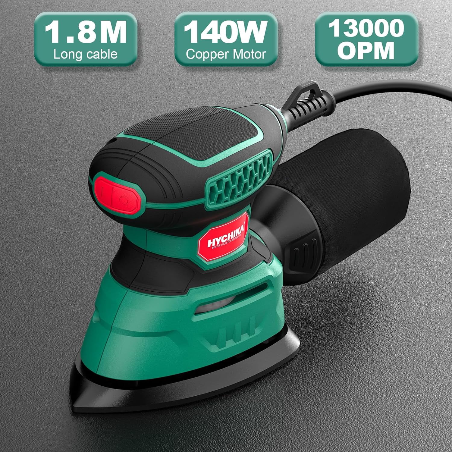 HYCHIKA Detail Sander, 13,000 Opm 1.2A Electric，with 12 Sandpapers & Dust Collection for Sanding & Polishing