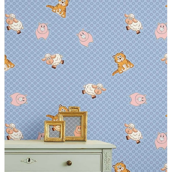 S4Sassy Peel & Stick Vinyl Wallpaper, Farm Animal Print Wallpaper Contact Paper Waterproof - Blue, 25"x120" ,Removable Walls Covering for Kids room wall decor, Baby Room, Playroom