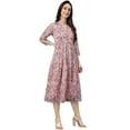 thumbnail image 3 of Janasya Women's Pink Chiffon Lurex Floral Printed Flared Dress, 3 of 5