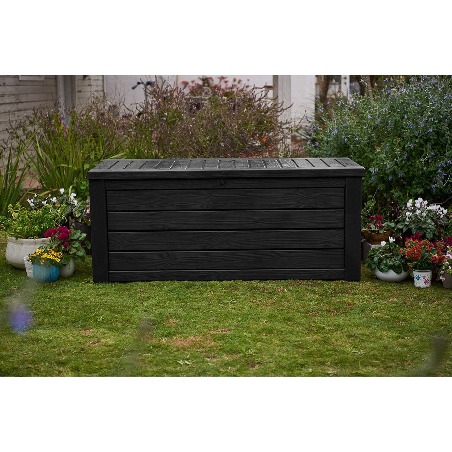 Keter Plastic 150-Gal Outdoor Patio Organizer Deck Bench Storage, Dark Gray