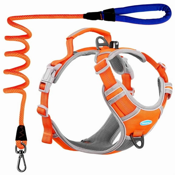 ThinkPet No Pull Harness Set Breathable Sport Harness with Handle - Reflective Padded Dog Safety Vest with Reflective Neon Dog Leash