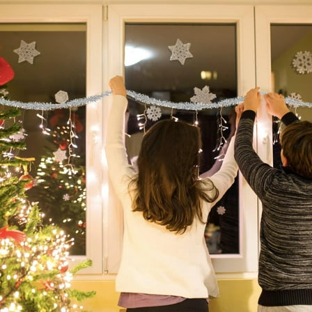 Two-Tone Shiny Tinsel Artificial Christmas Garland - 12' x 2" - Silver