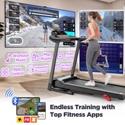 Folding Electric Treadmill for Home, Compact Running Machine with 3.5HP Motor, Treadmill 300 lb Capacity, Treadmill with 10% Manual Incline, 7.5 MPH, Quiet Brushless Motor, 71 Programs, Space-Saving