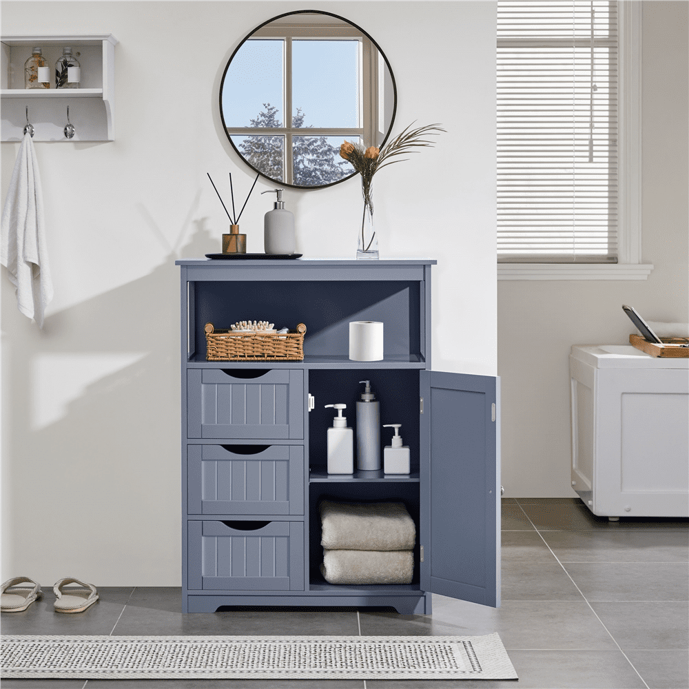 Alden Design 35.5" Height Bathroom Floor Cabinet with 1 Door and 3 Drawers, Gray