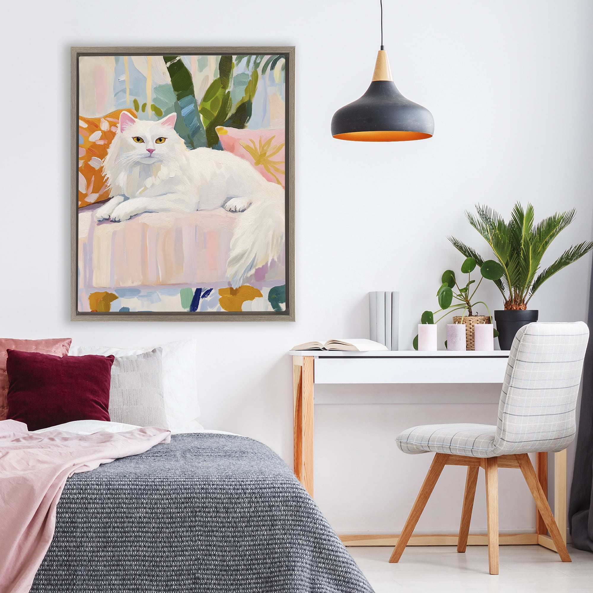 Stupell Industries Fancy Cat on Pastel Sofa Brown Framed Floater Canvas Wall Art, design by The Prints Vibe