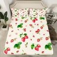 thumbnail image 2 of Homewish Cute Strawberry Full Size Sheets,Sweet Fruit Bed Sheets,Green Red Beige Sheet Sets For Girls Kids,Breathable Home Decor,4-Piece, 2 of 7