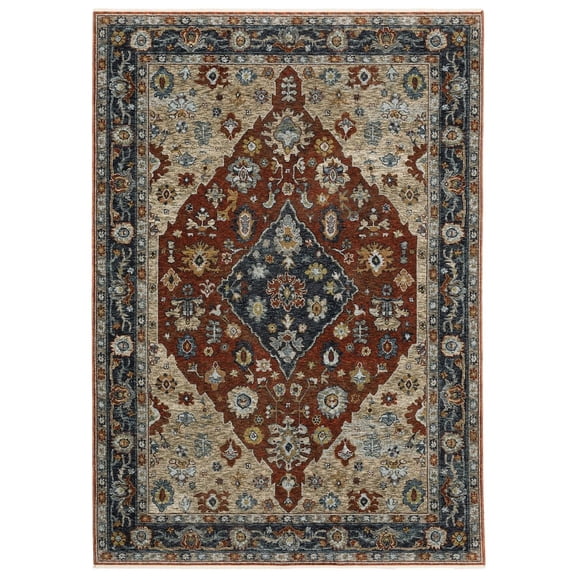 Oriental Weavers Aberdeen Area Rug - 1143H - 9'10" x 12'10" - in Rust/ Blue - Vintage Inspired, Stain Resistant, Family and Pet Friendly , Family, Dining, Living Room Rug