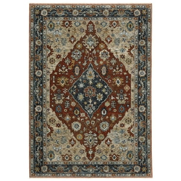 Oriental Weavers Aberdeen Area Rug - 1143H - 7'10" x 10'10" - in Rust/ Blue - Vintage Inspired, Stain Resistant, Family and Pet Friendly , Dining, Living Room Rug