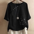 thumbnail image 2 of Busydd Womens Tops Short Sleeve Round Neck Summer Tops Comfort Breathable Cotton Linen Shirts Casual Fashion Button Down Tshirts Loose Fit Going Out Tops Funny Floral Print Blouses for Women, 2 of 3