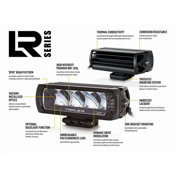 Triple-R Light Light Bar LR6-PL-B LR-850; Ampoules LED; Longueur 12,7 Pouces; 6 LEDs Premium à Haut Rendement; 4,6 Ampères à 14,4 Volts; Consommation d'Énergie 66 Watts; Faisceau Spot; 6930 Lumens Bruts