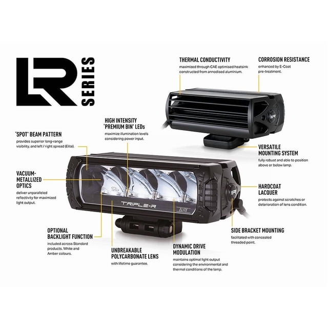 Triple-R Light Light Bar LR6-PL-B LR-850; LED Bulbs; 12.7 Inch Length; 6 High Output Premium BIN LEDs; 4.6 Amps At 14.4 Volt; 66 Watts Power Consumption; Spot Beam; 6930 Raw Lumens