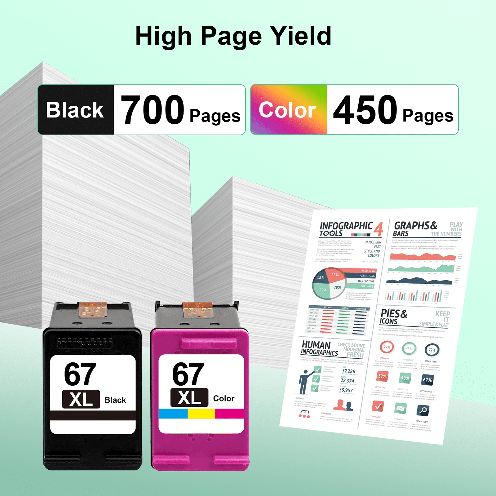 67 Ink Cartridges Compatible for HP Printer Ink  67 for  HP  67 for DeskJet 2752e 2855e 6055e