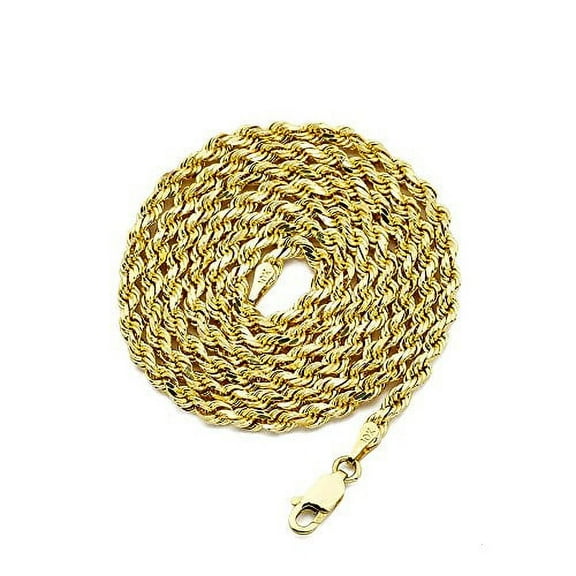 LOVEBLING 10K Yellow Gold 3mm Diamond Cut Rope Chain Necklace (26")