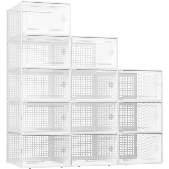 Cajas de almacenamiento de zapatos Kuject XXL de plástico transparente, paquete de 12