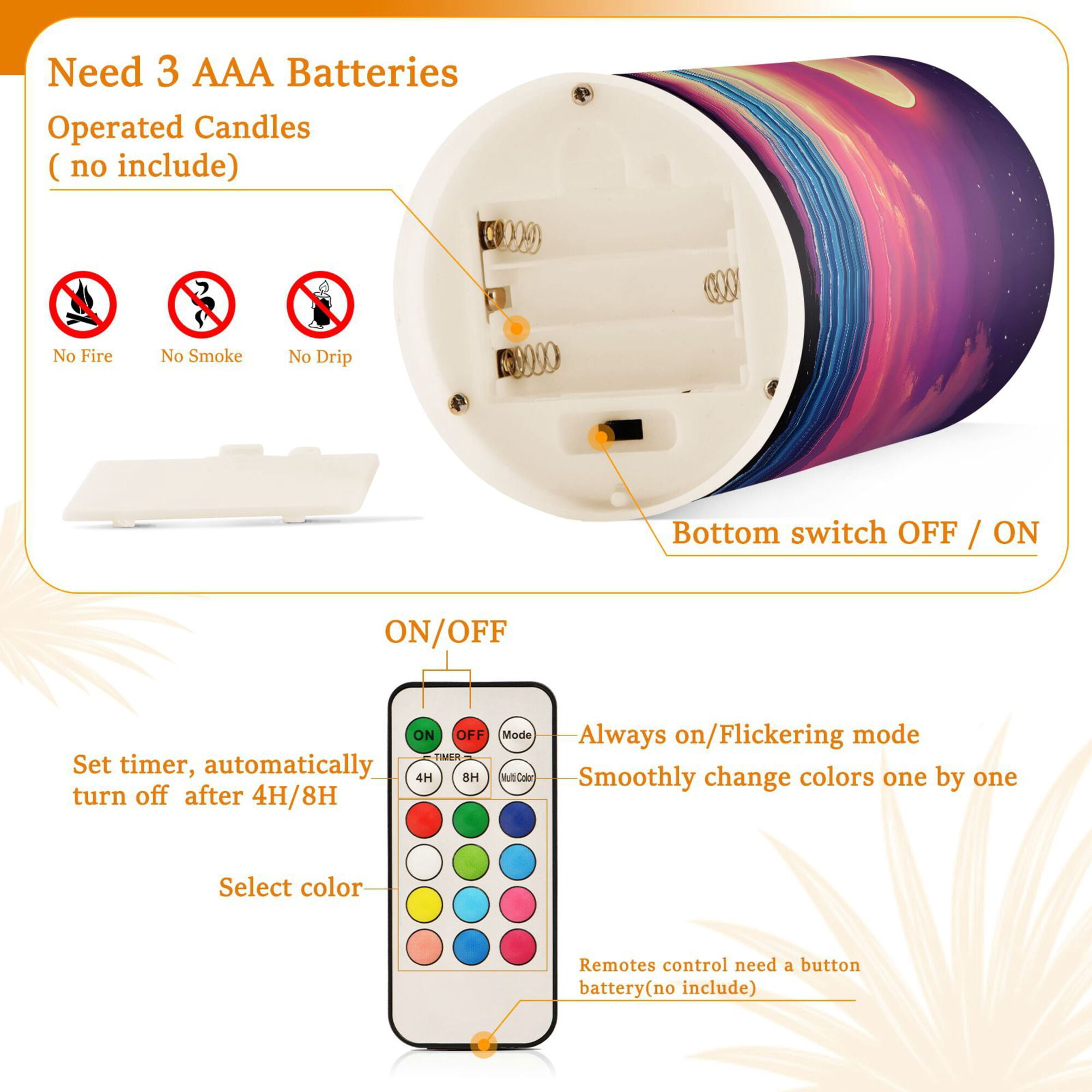Yayeee Flameless Candles with Remote Flickering Battery Operated Multi Color Changing, Dreamy Palm Tree