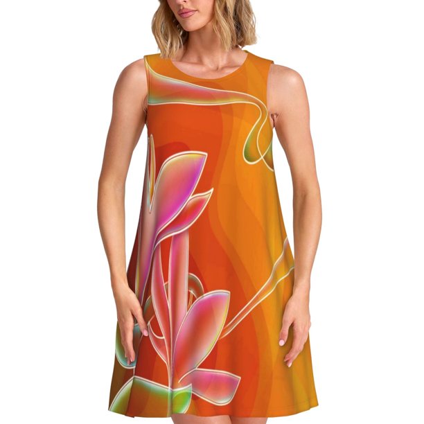 Balery Orange Flower Psychedelic Vestidos de verano para mujer con estampado: vestido holgado sin mangas, vestido playero informal y cómodo para días calurosos.