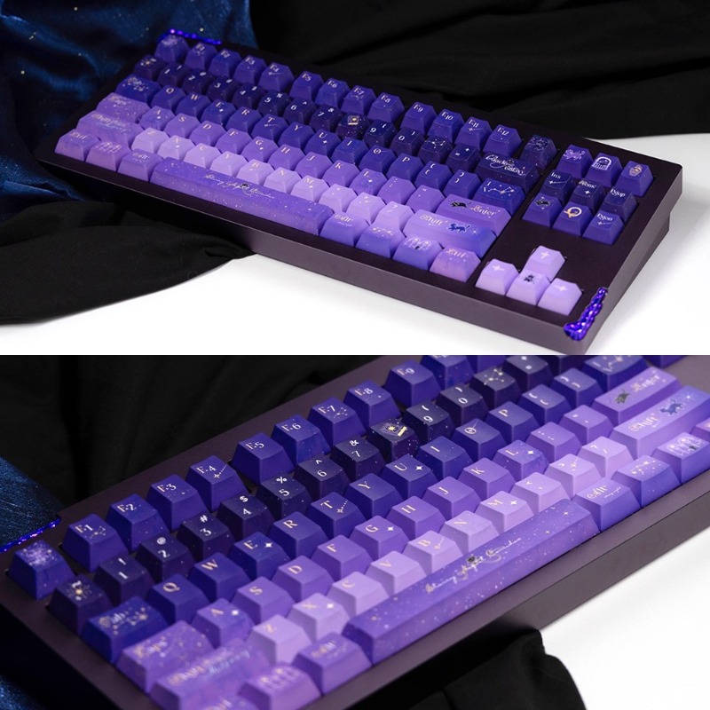 Starry Night Cloister Theme Keycap Set 139Keys PBT Custom Blue Keyboard Cap Cherry Profile KeyCap for Mechanical Keyboard Gift