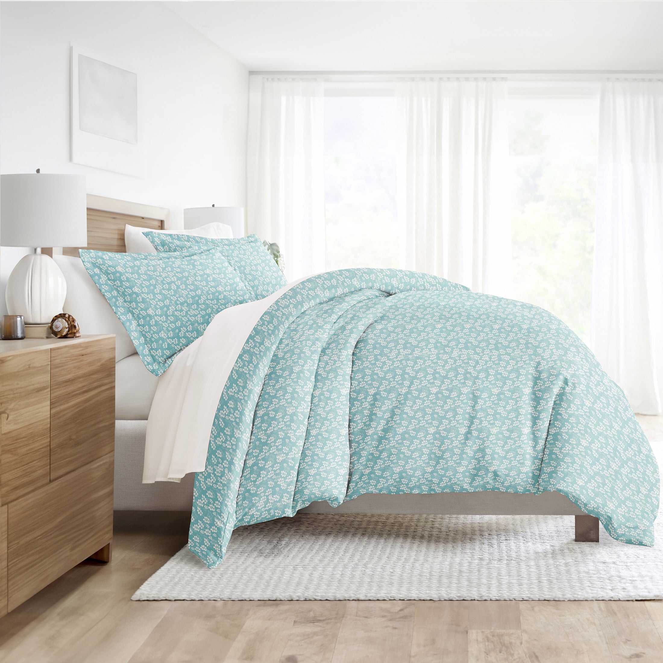 Noble Linens Pale Blue Wheatfield Pattern Duvet Set 3-Piece Duvet Cover Set, King/Cal King