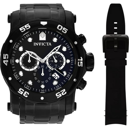 Invicta Men's Stainless Steel Silicone 23654 Pro Diver Chronograph Dial Dress Watch Set, 2 Straps
