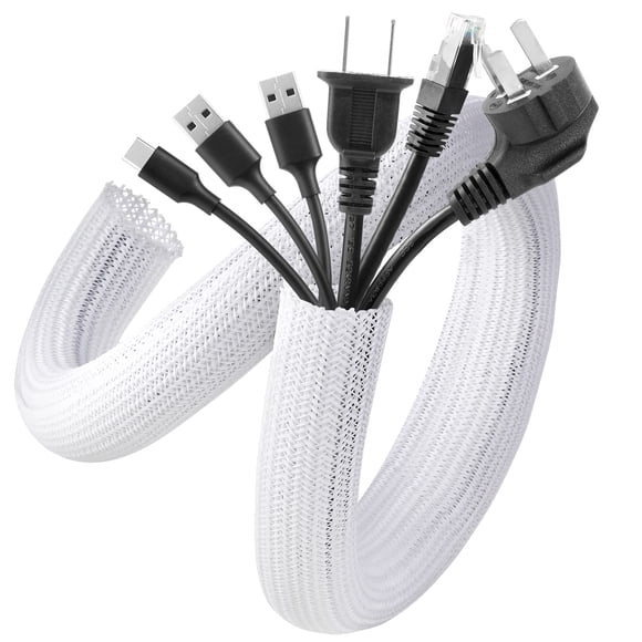 AGPTEK Cable Sleeve Cover 20ft - 4/5inch, Cord Protector Management Wire Loom Tubing, Cable Hider Split Sleeving for Desk PC TV Home, Office, Organization, Home, Theater, White