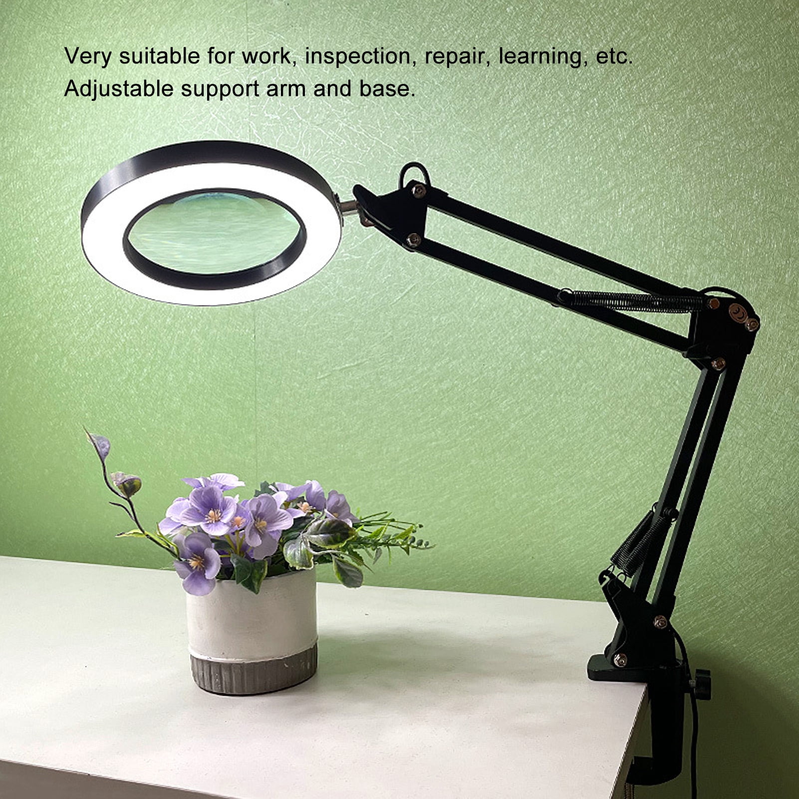 M Buder Magnifying Lamp 10X Magnifier Desk LED Light Adjustable Gooseneck with Clamp for Beauty Makeup Maintenance Black 12.2 inches / 31 cm