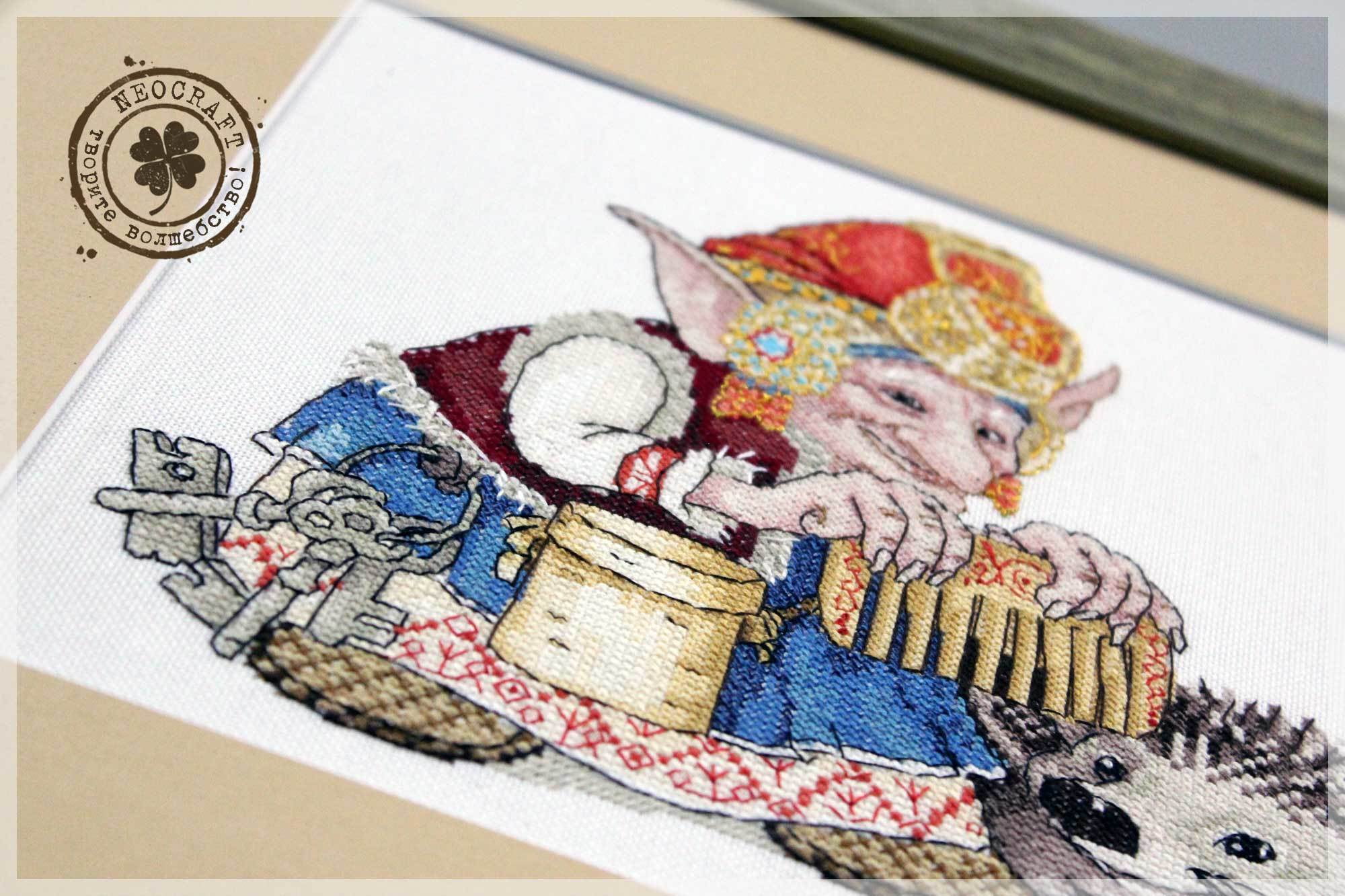 Counted Cross-Stitch Kit Elf With Hedgehog SP-04 Needlework Easy Small Red Fantasy Animal By NeoCraft