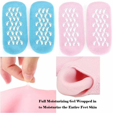 Moisturizing Socks  Gel Socks Soft Moisturizing Gel Socks  Gel Spa Socks For Repairing and Softening Dry Cracked Feet Skins  Gel Lining Infused with Essential Oils and Vitamins (Blue & Pink)