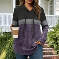 thumbnail image 3 of Otntypg Long Sleeve Hoodie Tunic Sweaters for Women Fall Casual Ribbed Knitted Drawstring Hooded Sweater Tops Loose Irregular Hem Blouses Purple#01 XXL, 3 of 6