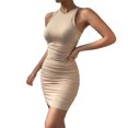 thumbnail image 1 of Prolriy Robes pour Femmes 2025 Robe Sans Manches Col Rond Plissée Moulante Élastique Khaki S, 1 of 4