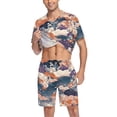 thumbnail image 3 of joogoo Men's Pajama Set Flower Pattern V-Neck Pj Shorts Set 2 Piece Loungewear Sleepwear XXL, 3 of 7