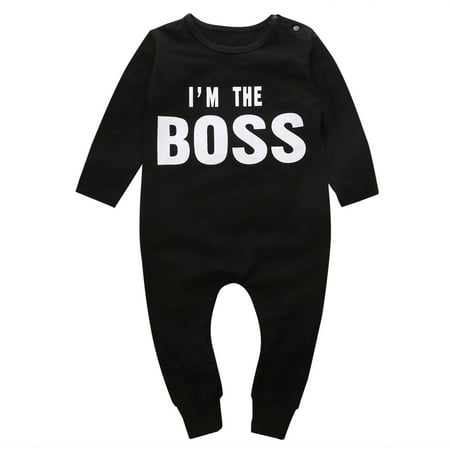 

COUTEXYI Baby Romper Letter Printed Shoulder Buttons Long Sleeve Round Neck
