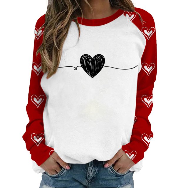Pavied Chandails à Col Rond pour Femmes, Chandail de la Saint-Valentin pour Femmes, Chandails Graphiques pour Femmes, Sweat à Capuche Graphique pour la Saint-Valentin, Chandail à Épaule pour Femmes, Chandail à Col Rond, Chandail à Capuchon Graphiques Rouges 7 2TG