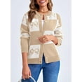 thumbnail image 5 of Bow Plaid Button Long Sleeve Women's Color Block Cardigan Knitted Jacket, 5 of 6