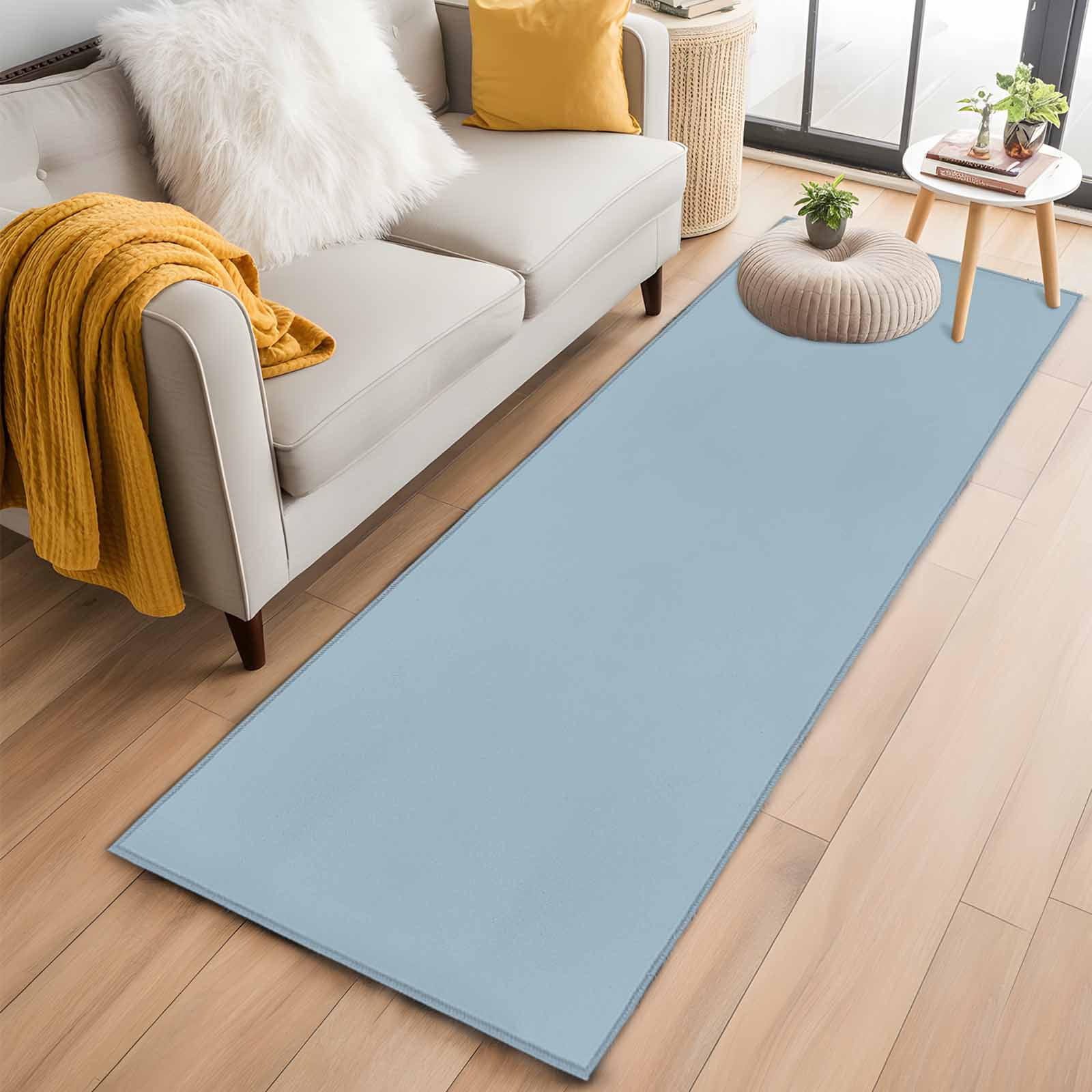 Sky Blue Runner Rug 2x6 FT, Non Slip Hallway Carpet, Modern Pure Winter Sky Blue Washable Soft Floor Carpet Non-Shedding Throw Runner Carpet Long Rug for Entryway Kitchen Bedside Sliding Door